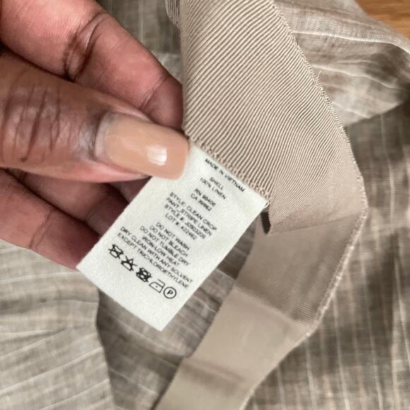 Theory Clean Cropped Linen Pants Womens 12 Tan Striped Career Chic Minimalist - Picture 6 of 10
